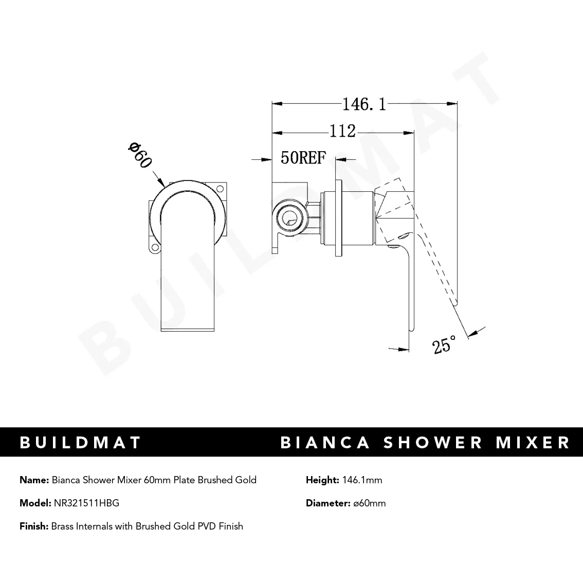 Nero Bianca Shower Mixer with 60mm Round Plate Brushed Gold - Image 6