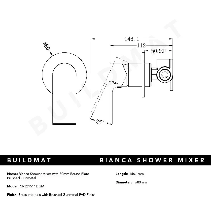 Nero Bianca Shower Mixer with 80mm Round Plate Gunmetal - Image 5