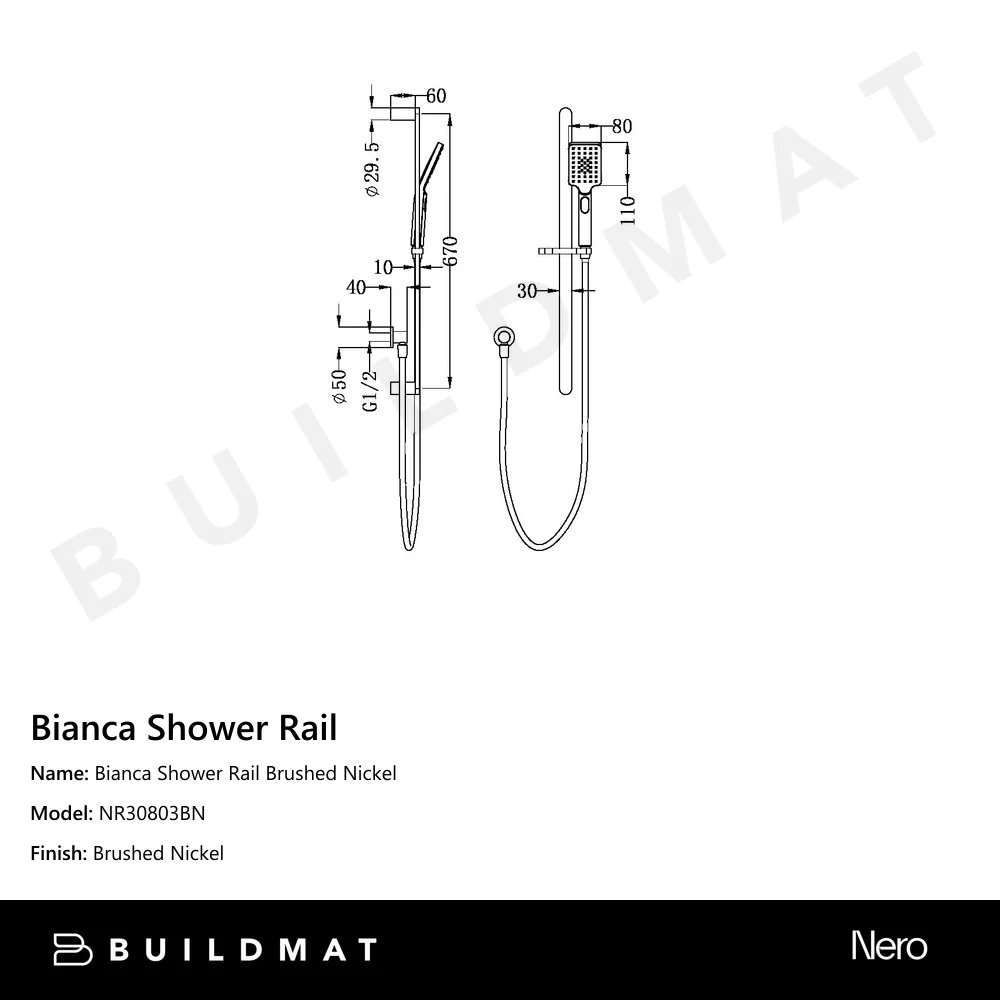 Nero Bianca Shower Rail Brushed Nickel - Image 4