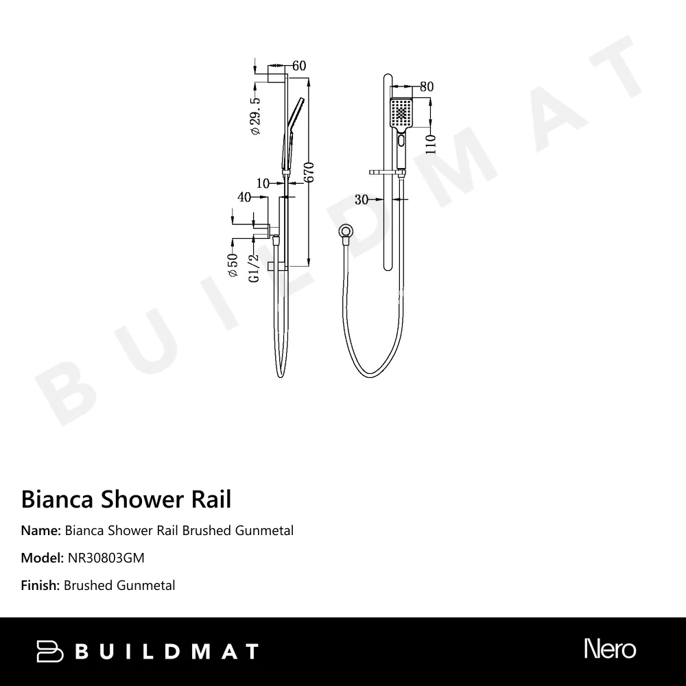 Nero Bianca Shower Rail Gunmetal - Image 4