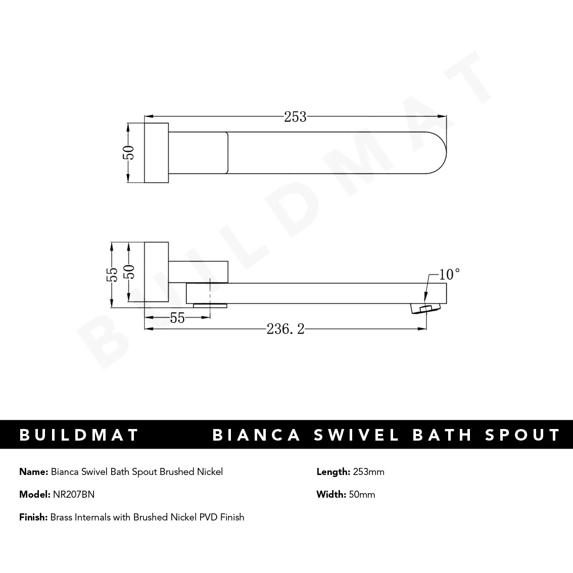 Nero Bianca Swivel Bath Spout Brushed Nickel - Image 4