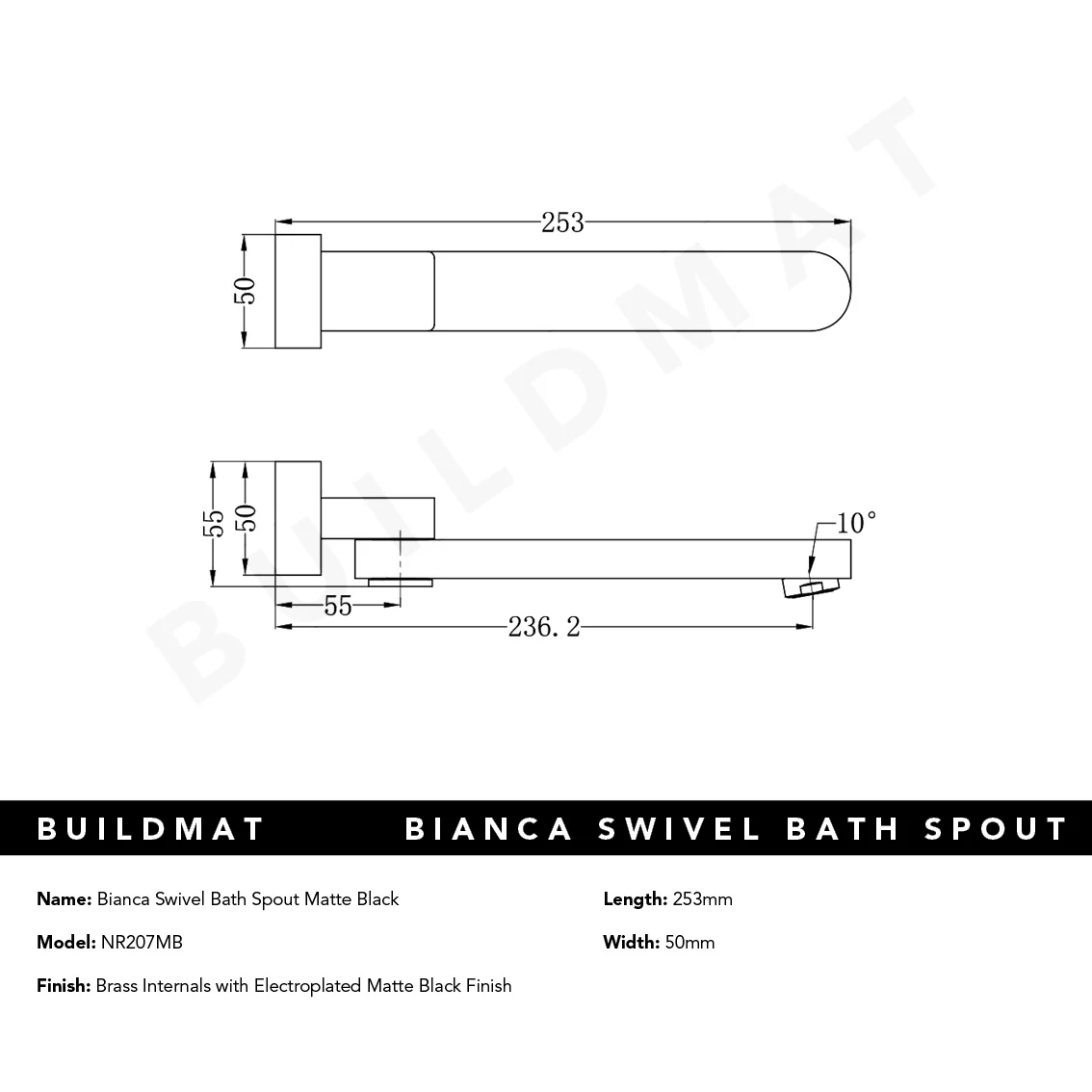 Nero Bianca Swivel Bath Spout Matte Black - Image 4