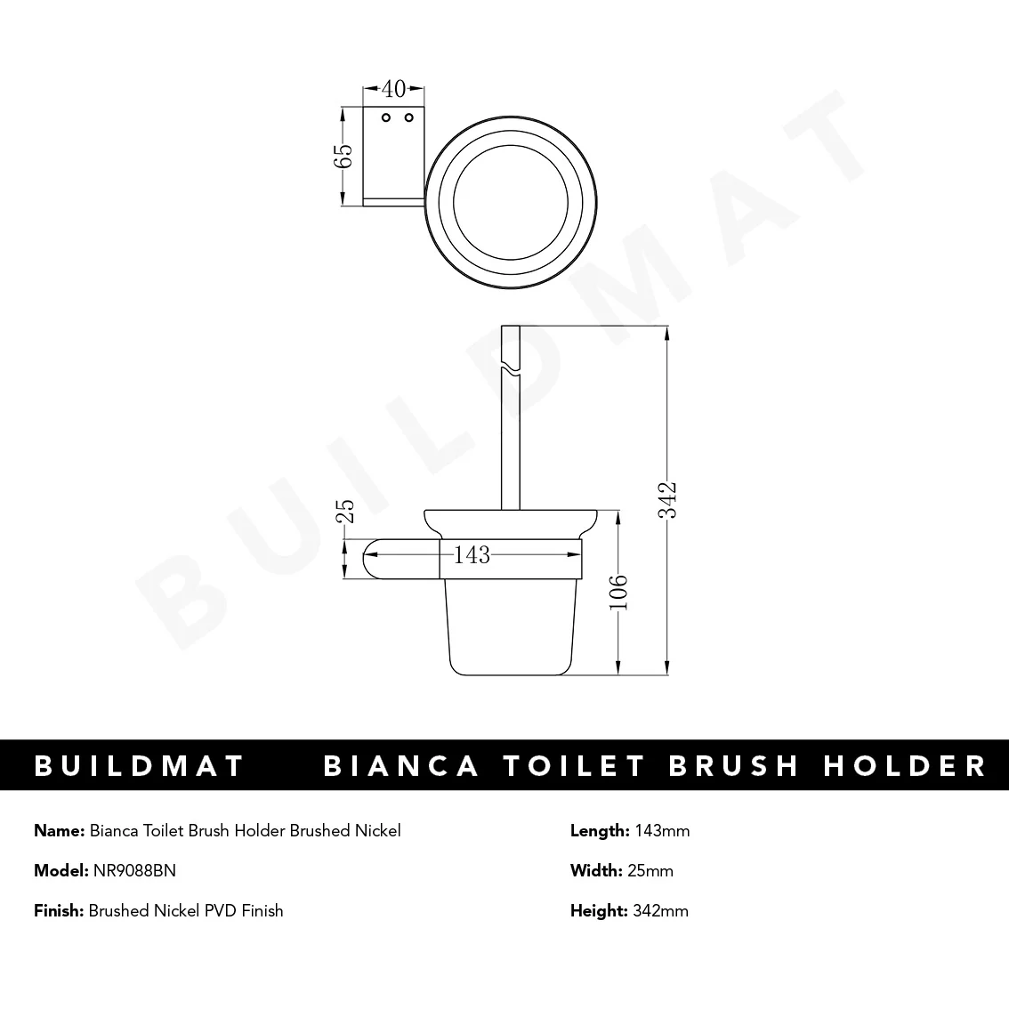 Nero Bianca Toilet Brush Holder Brushed Nickel - Image 4