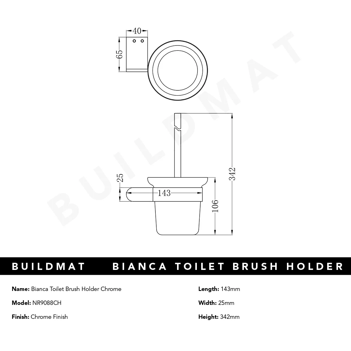 Nero Bianca Toilet Brush Holder Chrome - Image 4