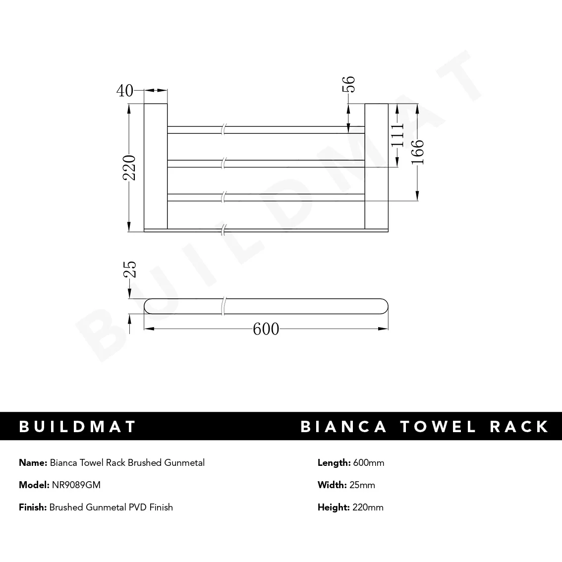 Nero Bianca Towel Rack Brushed Gunmetal - Image 5