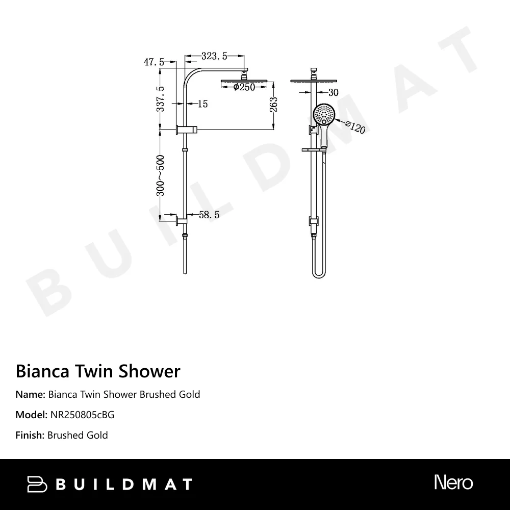 Nero Bianca Twin Shower Brushed Gold - Image 4