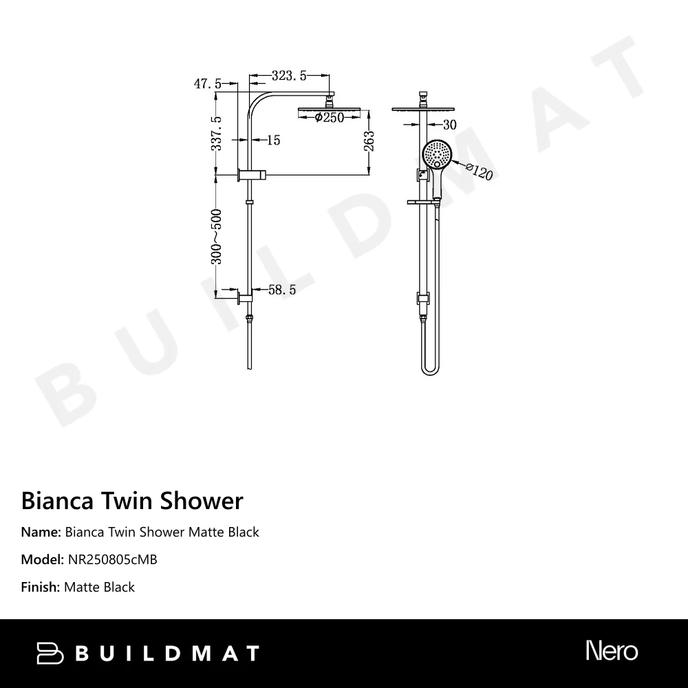 Nero Bianca Twin Shower Matte Black - Image 4