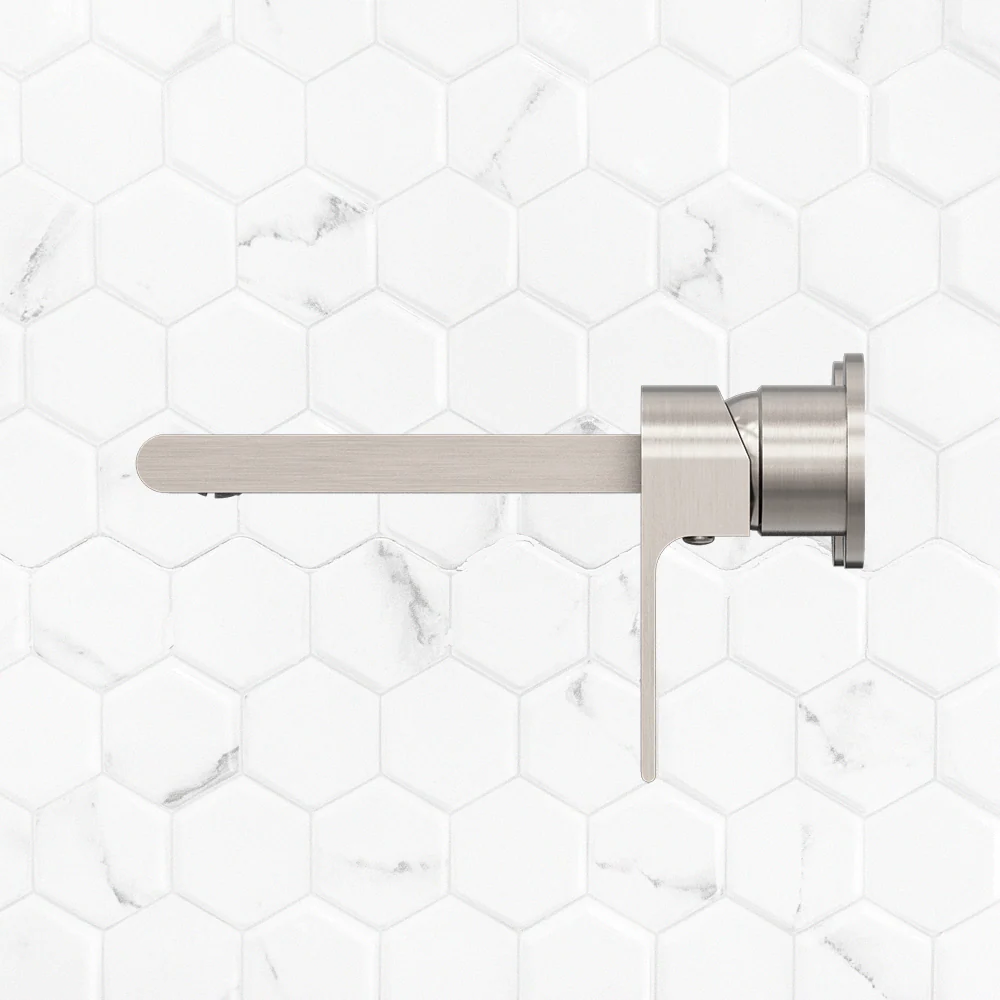 Nero Bianca Wall Basin/Bath Mixer Separate Back Plate 187mm Brushed Nickel - Image 2