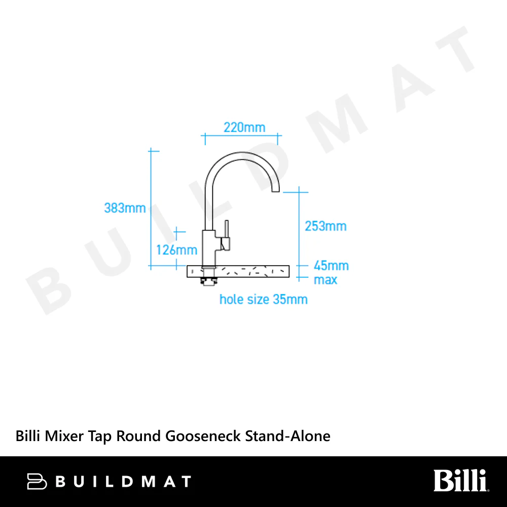 Billi Mixer Tap Round Gooseneck Stand-Alone Brushed - Image 4