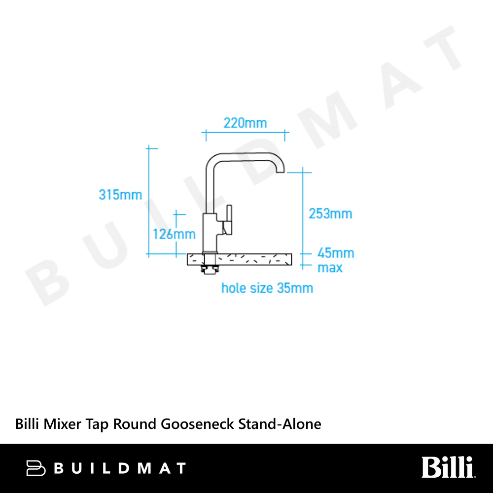 Billi Mixer Tap Square Gooseneck Stand-Alone Chrome Lead Free - Image 4