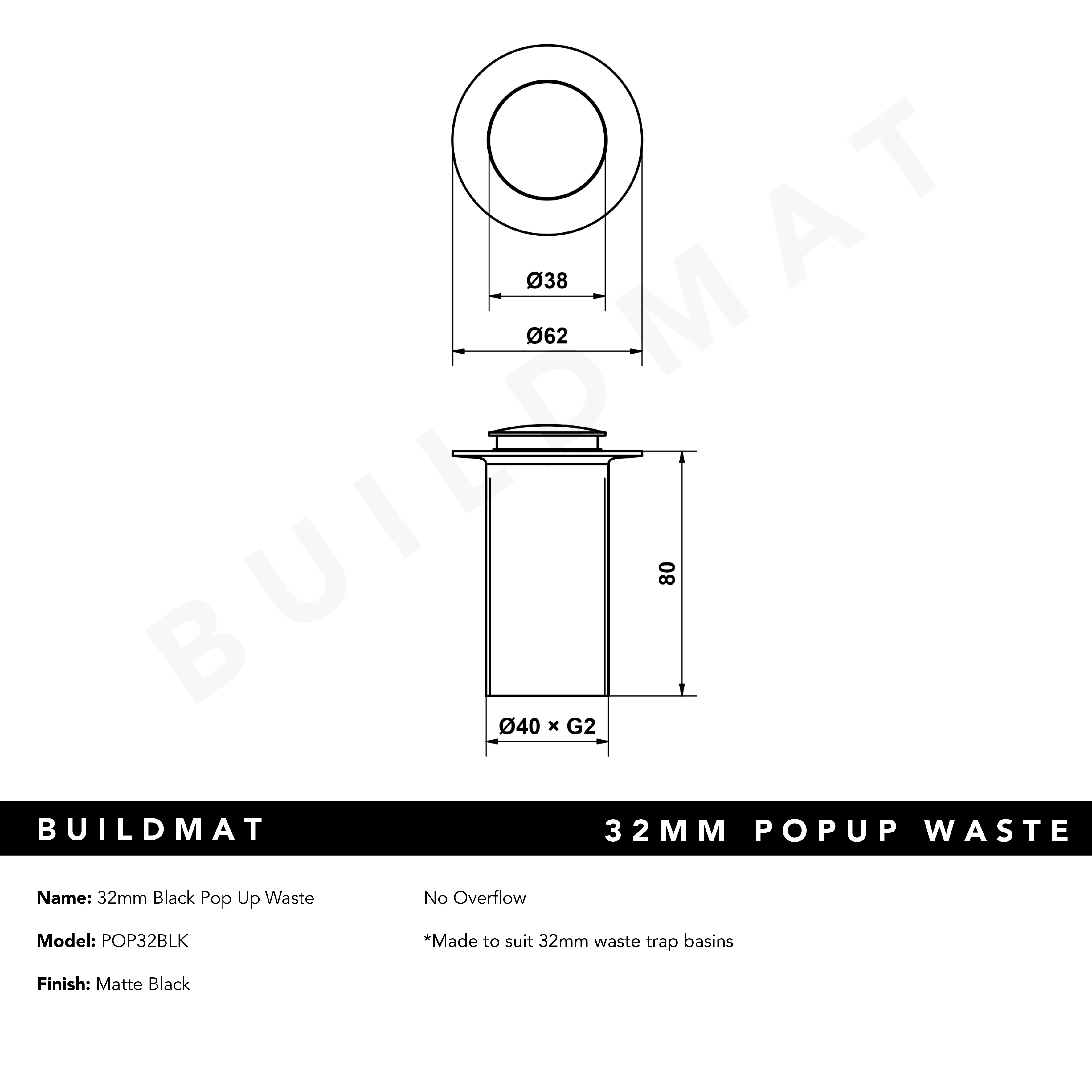 Alma 32mm Black Pop Up Waste - Image 5