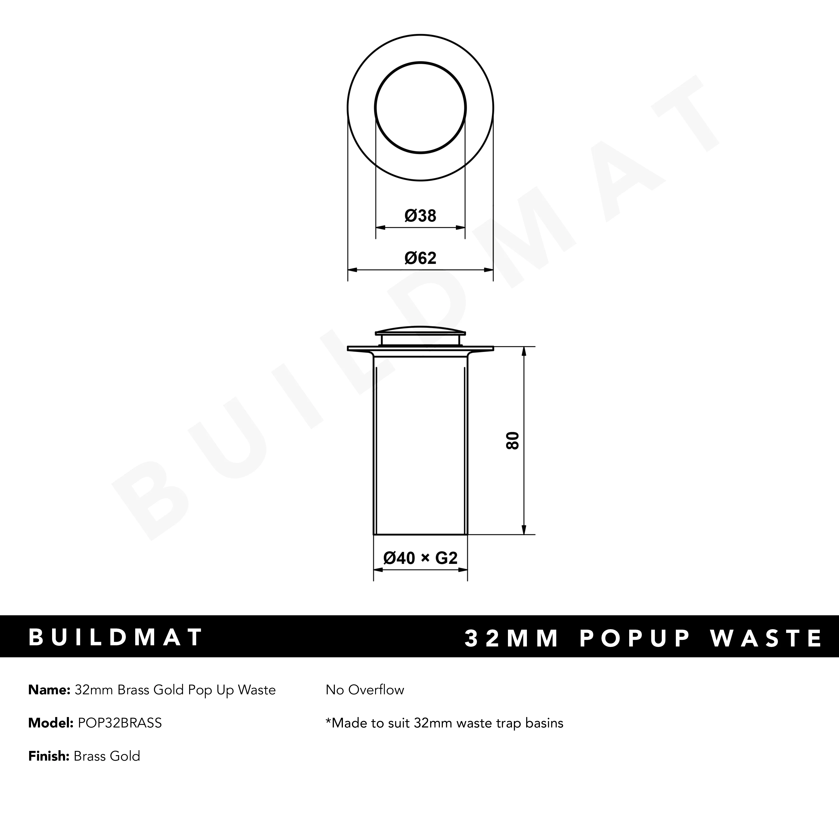 Alma 32mm Brass Gold Pop Up Waste - Image 6