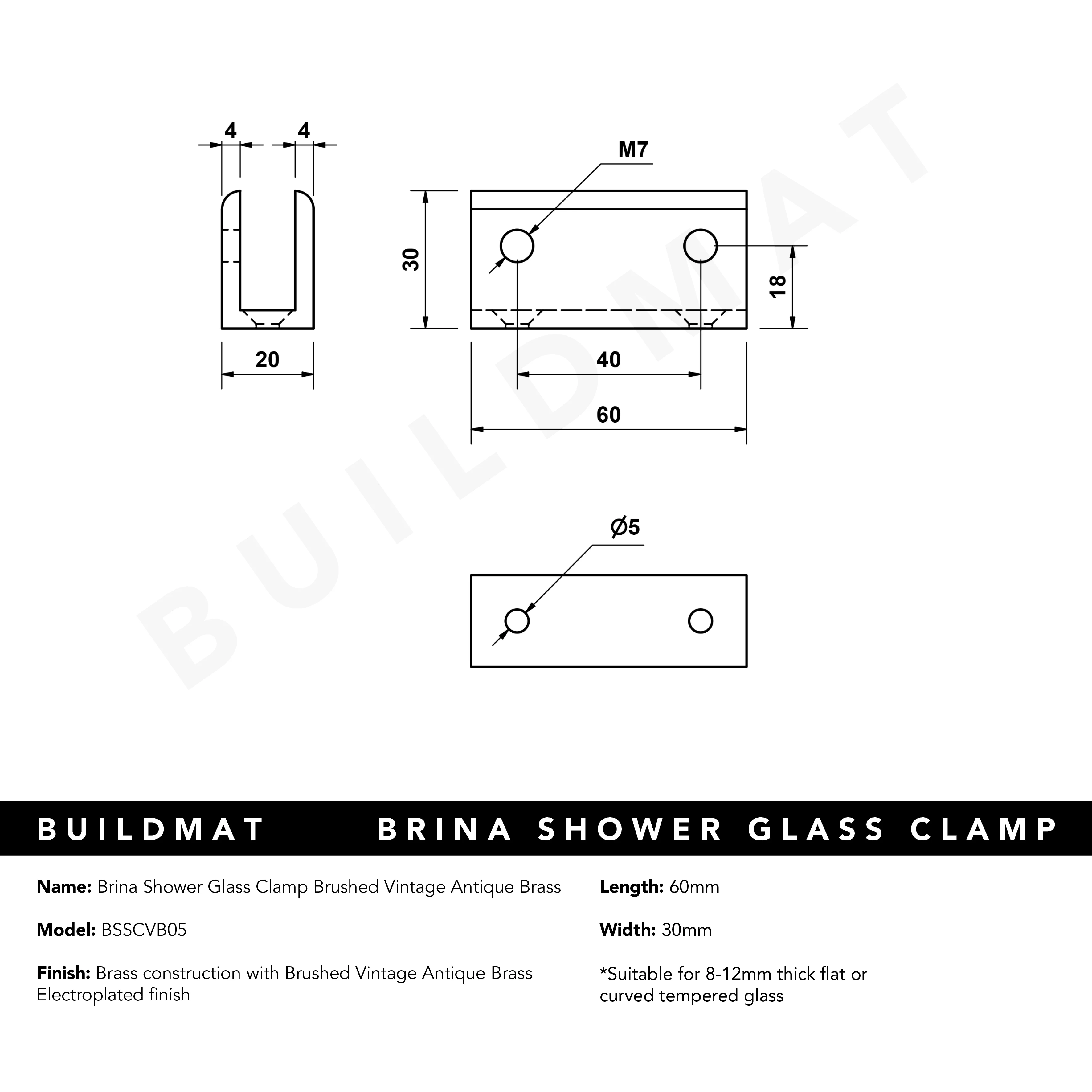 Alma Brina Shower Glass Clamp Brushed Vintage Antique Brass - Image 7