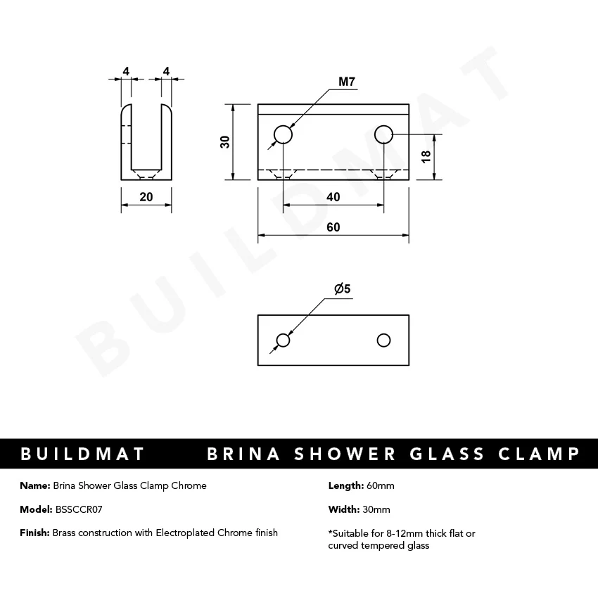 Alma Brina Shower Glass Clamp Chrome CLEARANCE - Image 7
