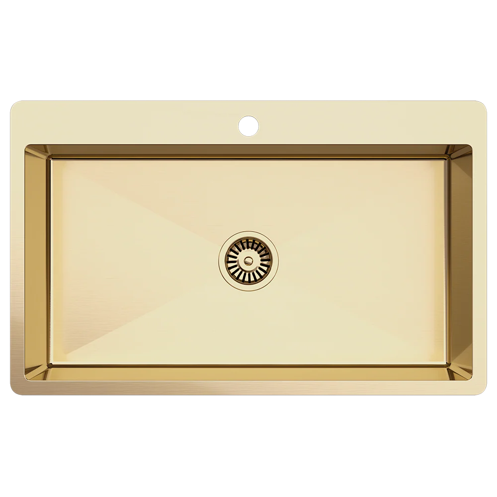 Alma Brittany 810x500 XLarge Single Bowl Tap Landing Sink Brushed Brass Gold - Image 3