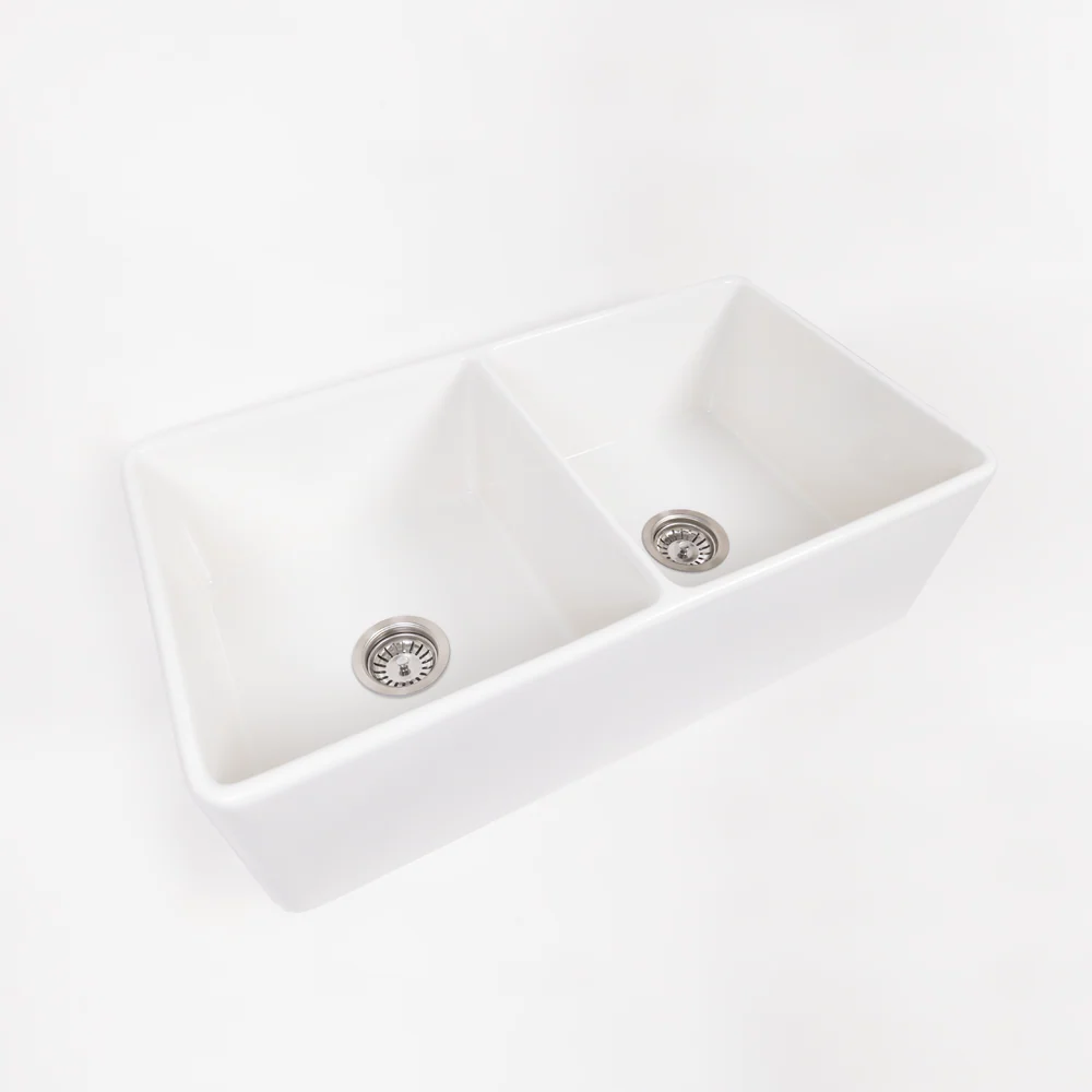 Alma Bronwen 835x459 Gloss White Farmhouse Fireclay Double Bowl Sink - Image 6