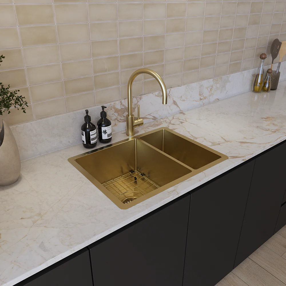 Alma Brushed Brass Gold Clara 595x450 Single & Mini Bowl Sink - Image 2