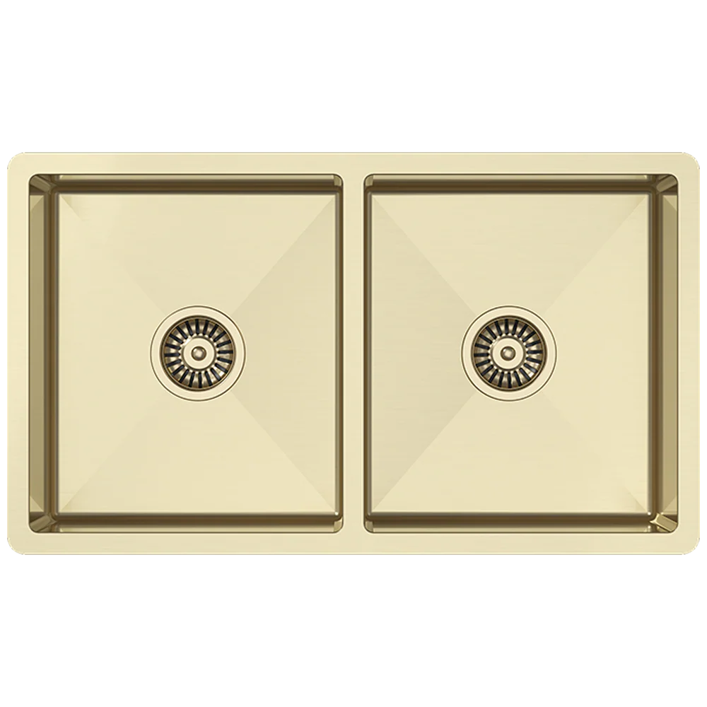Alma Brushed Brass Gold Madison 775x450 Double Bowl Sink - Image 3