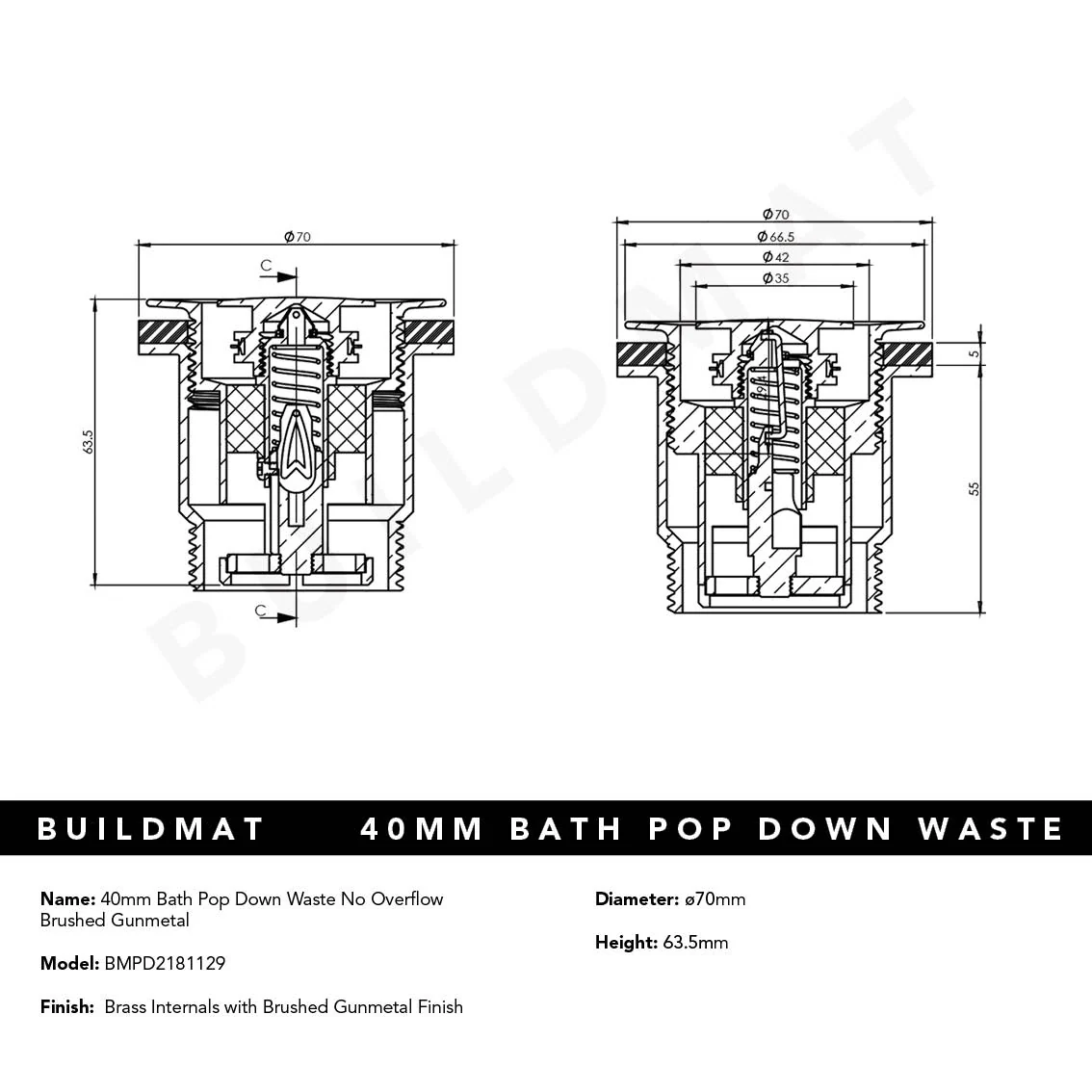 Art Australia Brushed Gunmetal 40mm Bath Pop Down Waste No Overflow - Image 4
