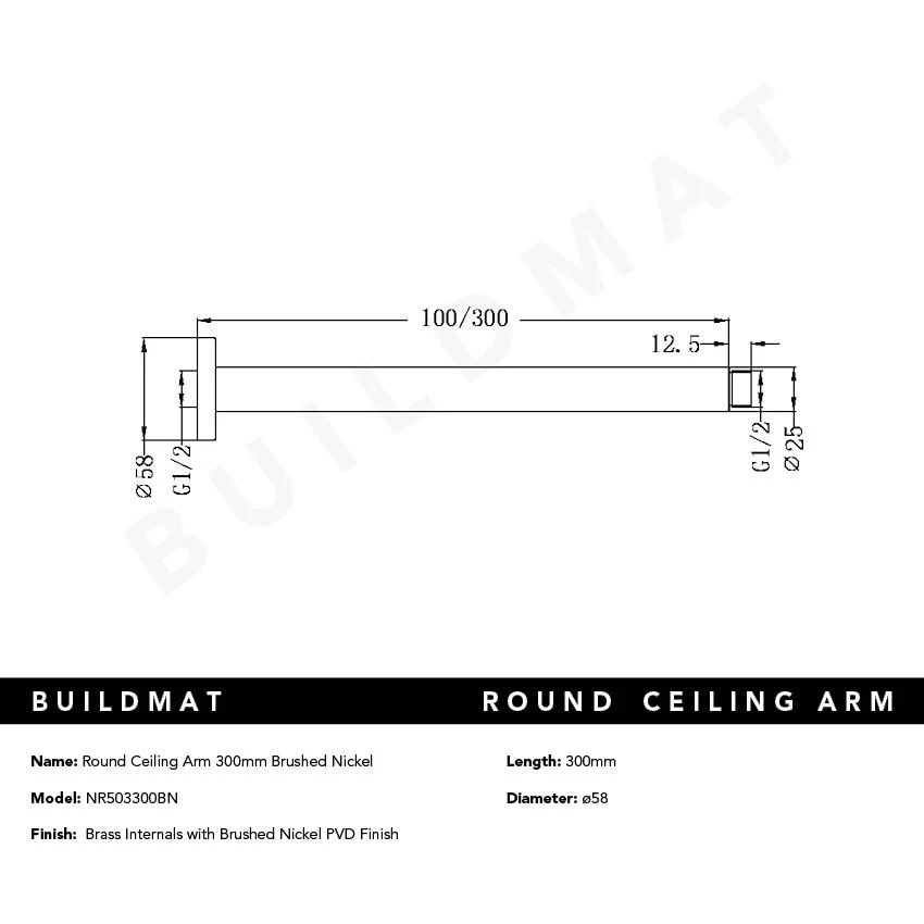 Nero Round Ceiling Arm 300mm Brushed Nickel - Image 4