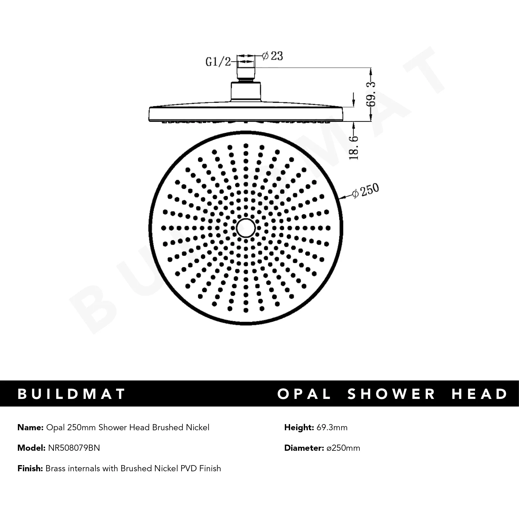Nero Opal Shower Head 250mm Brushed Nickel - Image 6