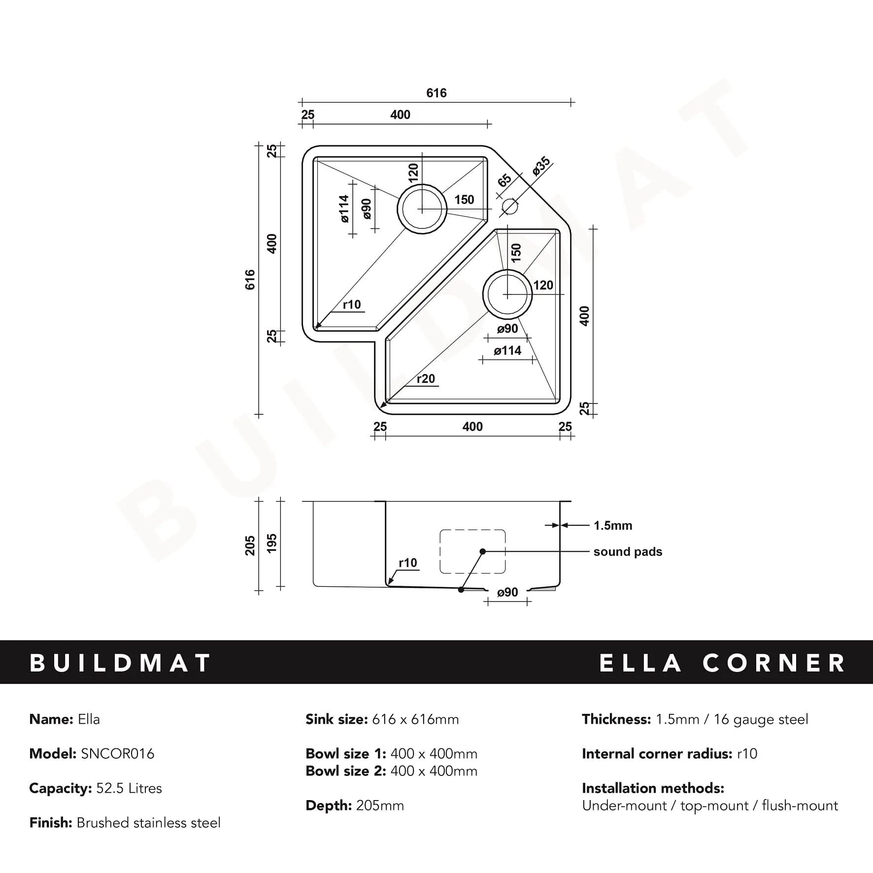 Alma Ella Corner Double Bowl Sink - Image 5