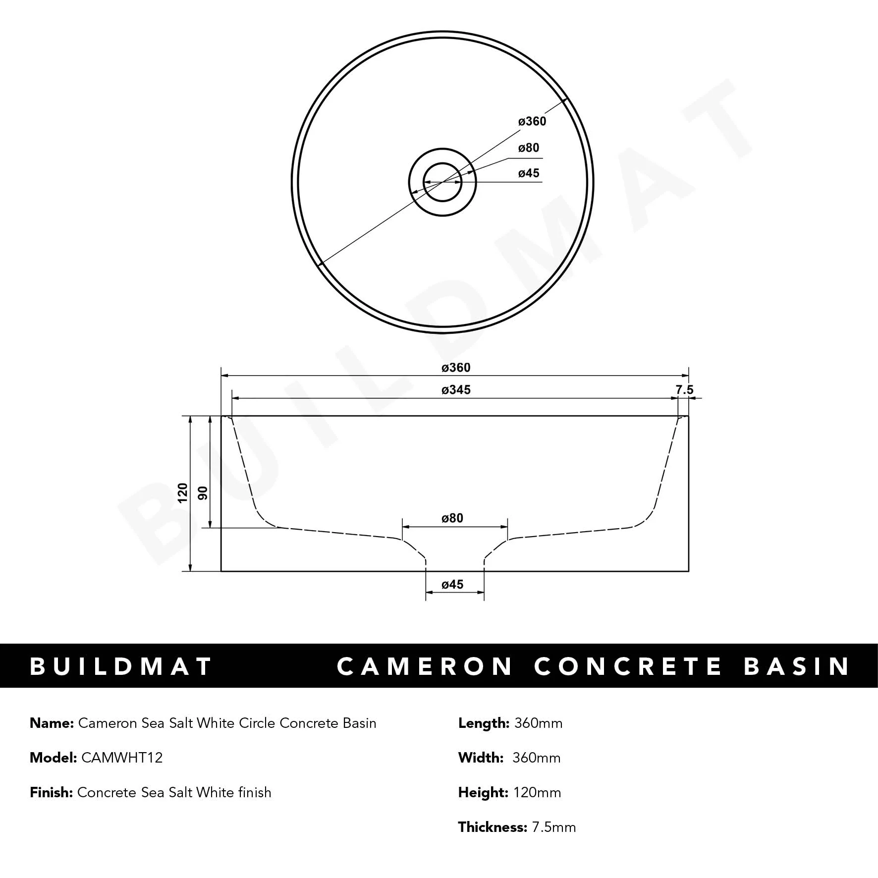 Alma Cameron Sea Salt White Circle Concrete Basin - Image 7