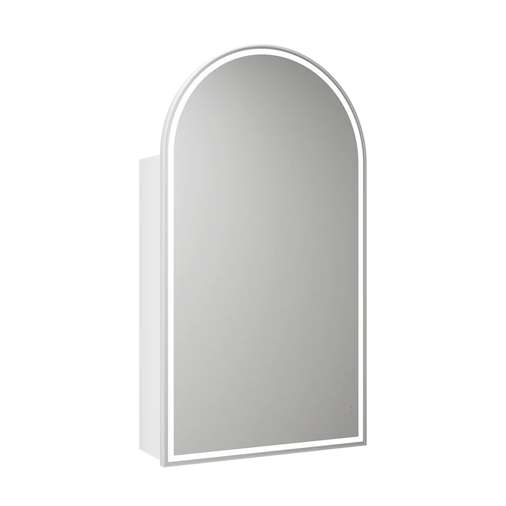 Aulic Canterbury Arch LED Matte White Shaving Cabinet With Brushed Nickel Frame - Image 3