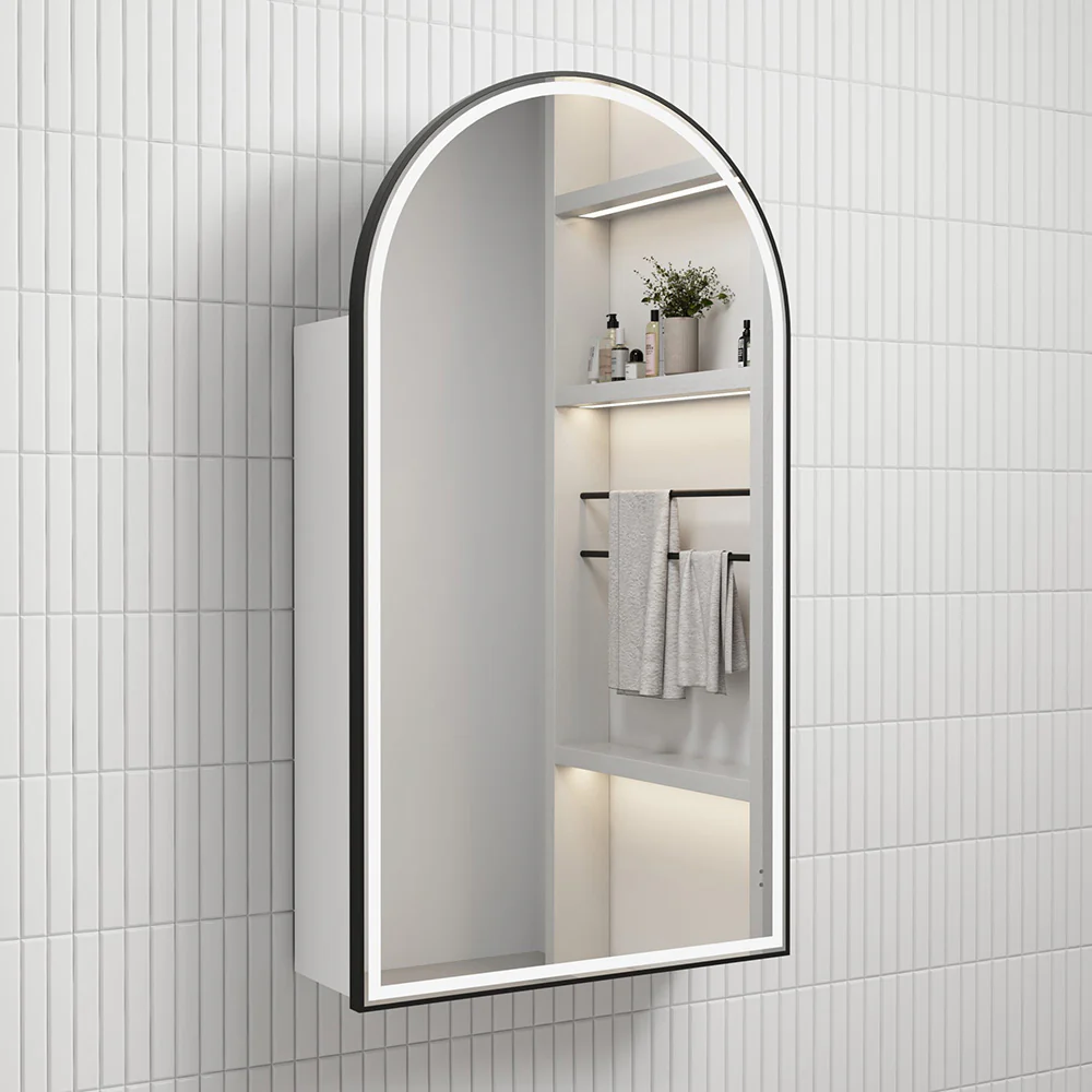Aulic Canterbury Arch LED Matte White Shaving Cabinet With Matte Black Frame - Image 3