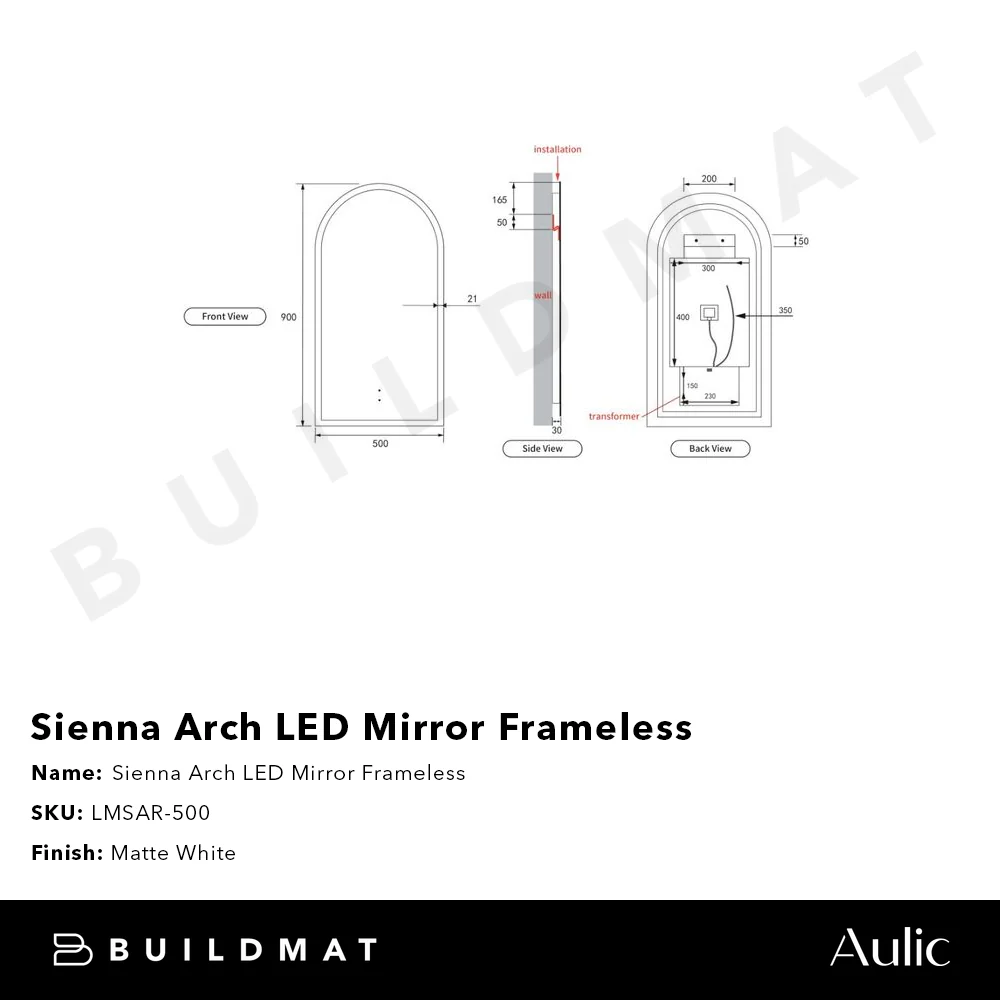 Aulic Sienna Arch LED Mirror Frameless - Image 4
