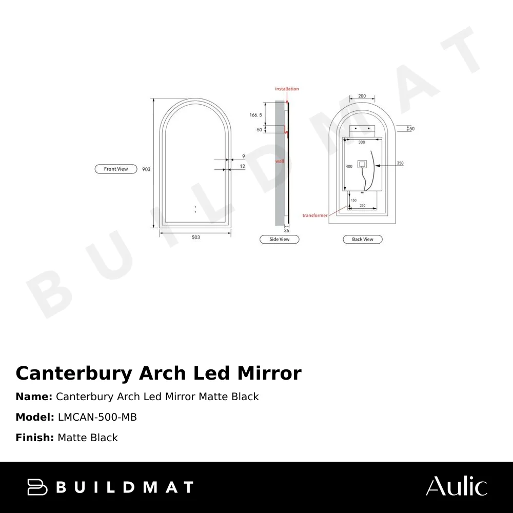Aulic Canterbury Arch LED Mirror Matte Black - Image 5