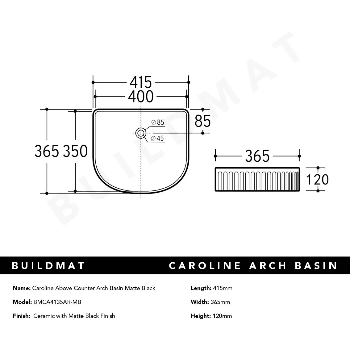 Keva Caroline Above Counter Arch Basin Matte Black - Image 4