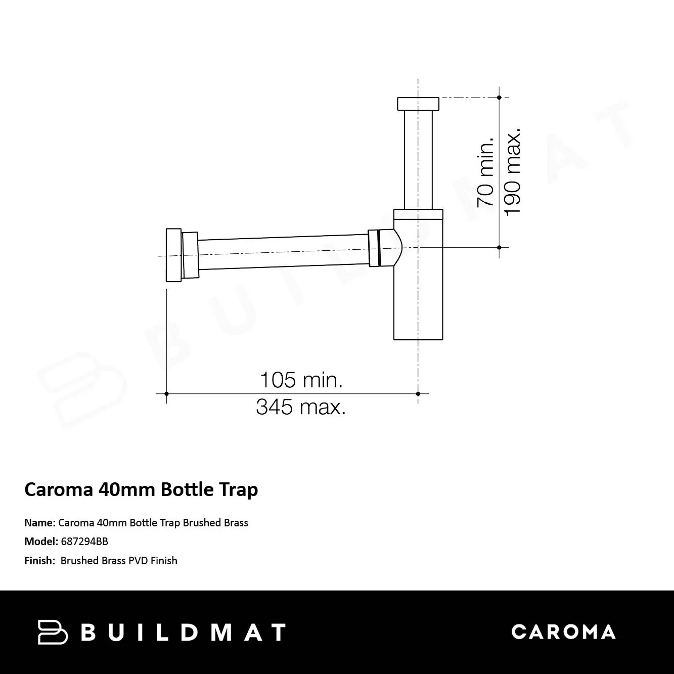 Caroma 40mm Bottle Trap Urbane II Brushed Brass - Image 4