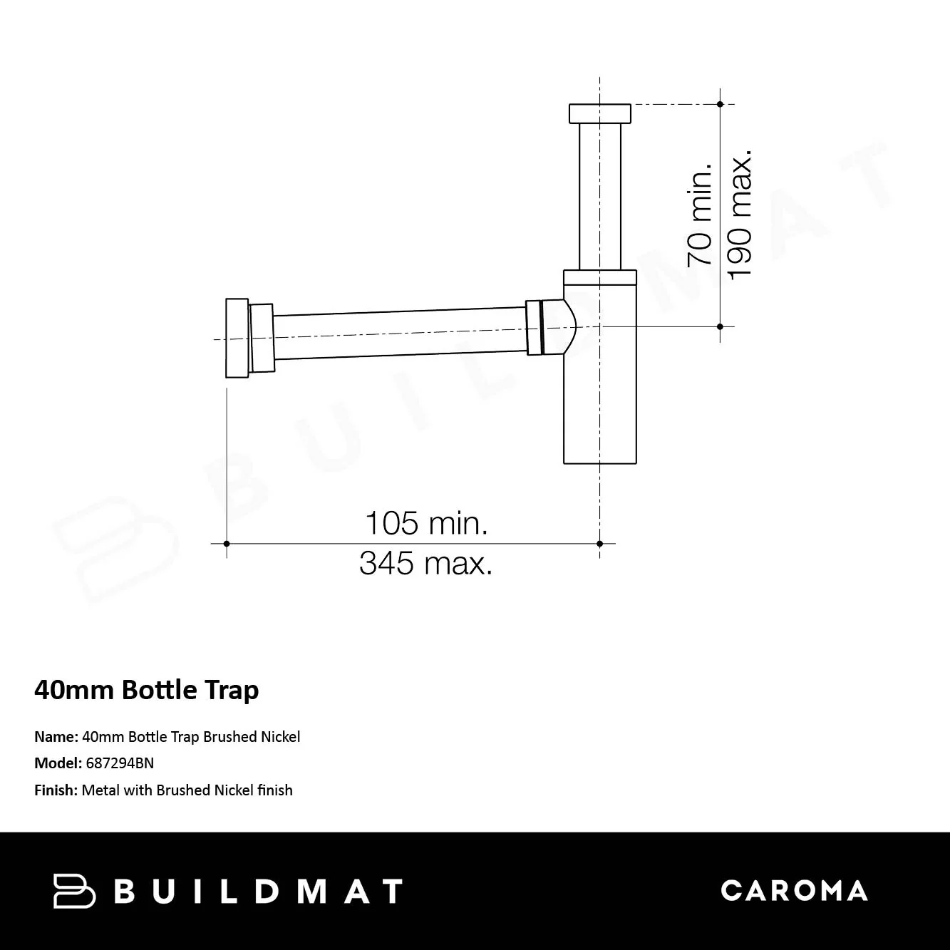 Caroma 40mm Bottle Trap Urbane II Brushed Nickel - Image 4