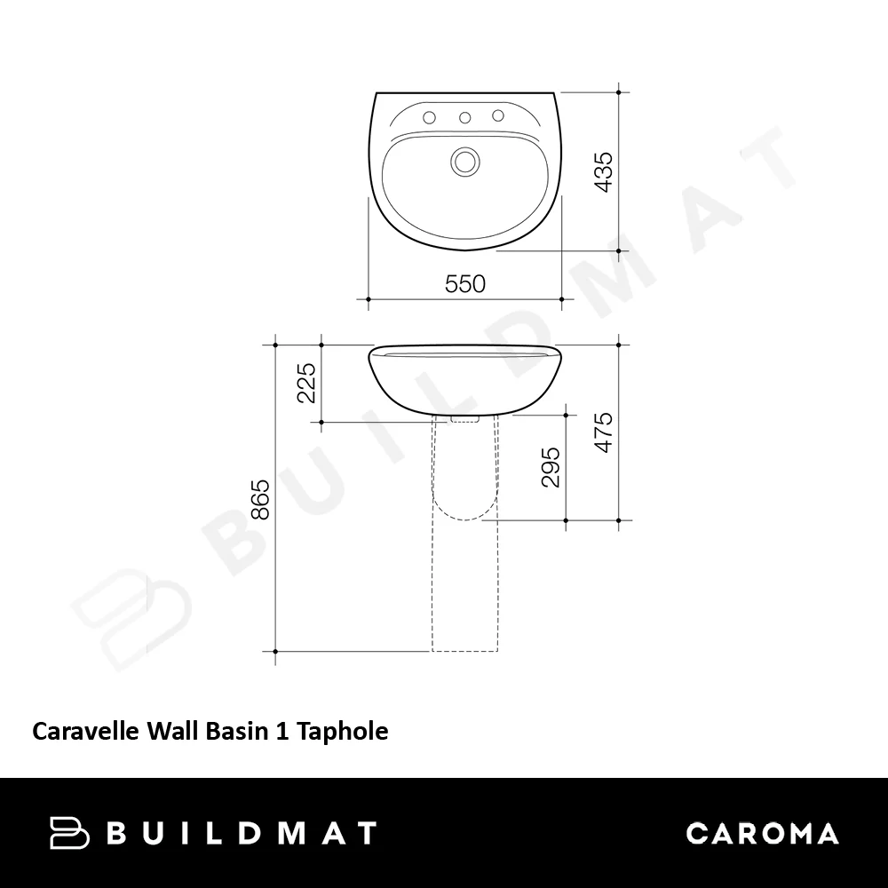 Caroma Caravelle Wall Basin 1 Taphole White - Image 4