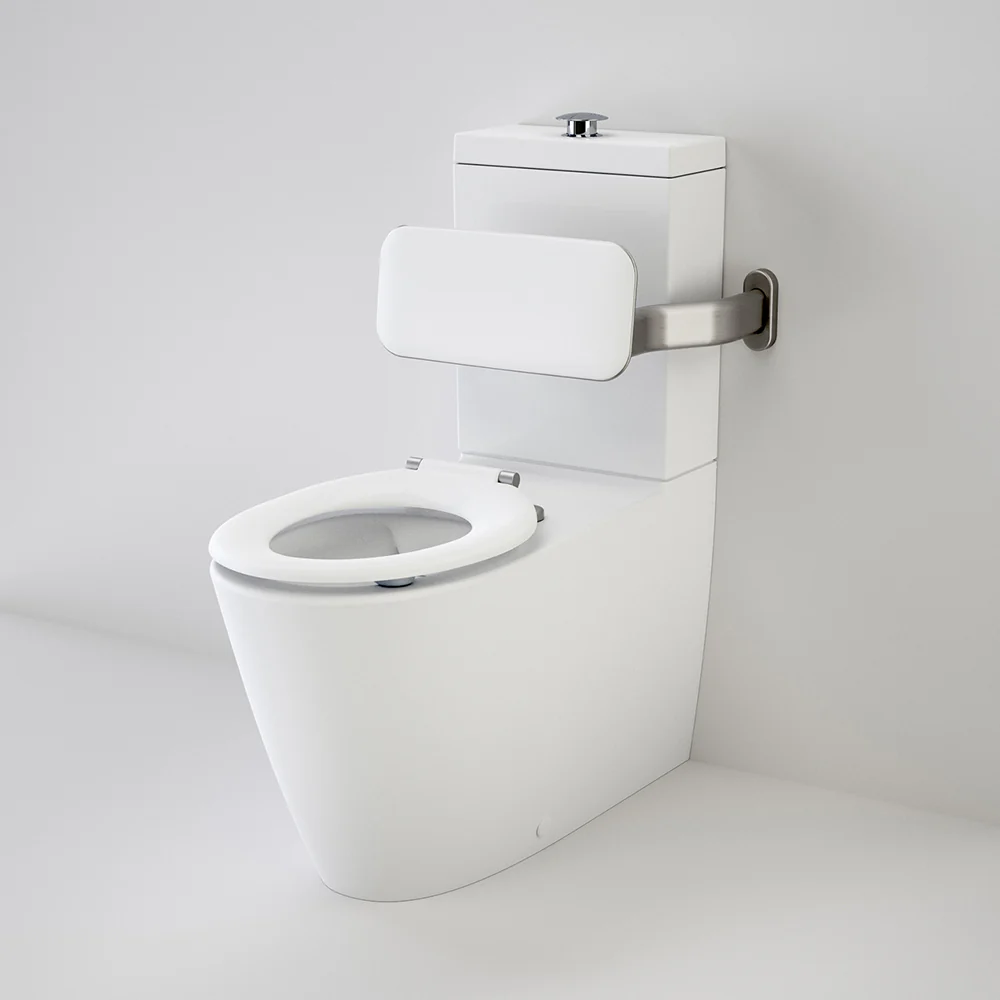 Caroma Care 800 Cleanflush Wall Faced with Backrest and Pedigree II Care Single Flap Seat with GermGard White - Image 2