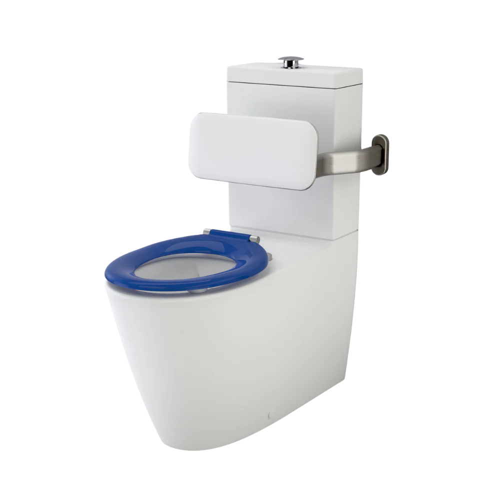 Caroma Care 800 Cleanflush Wall Faced with Backrest and Pedigree II Care Single Flap Seat with GermGard Sorrento Blue - Image 3