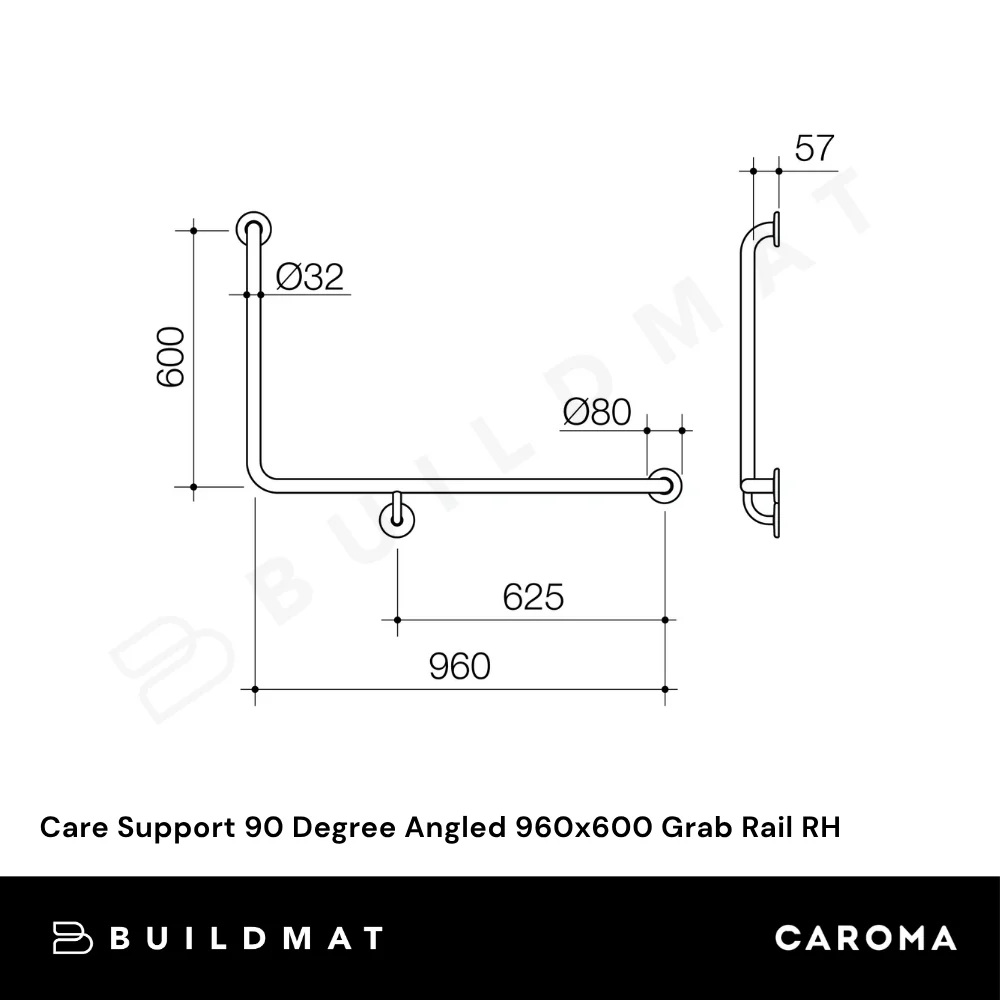 Caroma Care Support Grab Rail 90 Degree Angled 960x600 Right Hand Side Chrome - Image 4