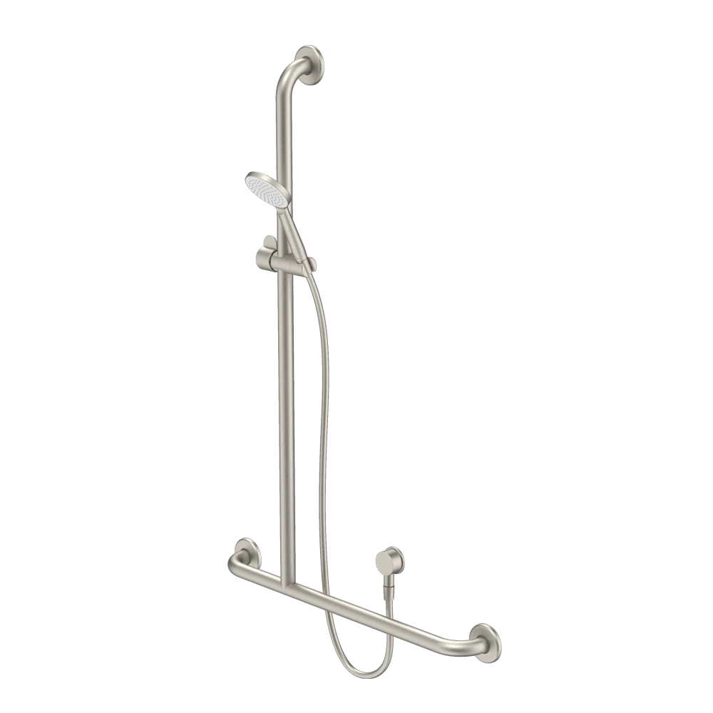Caroma Care Support Shower Set with Inverted T Rail Left Hand Side Brushed Nickel - Image 3