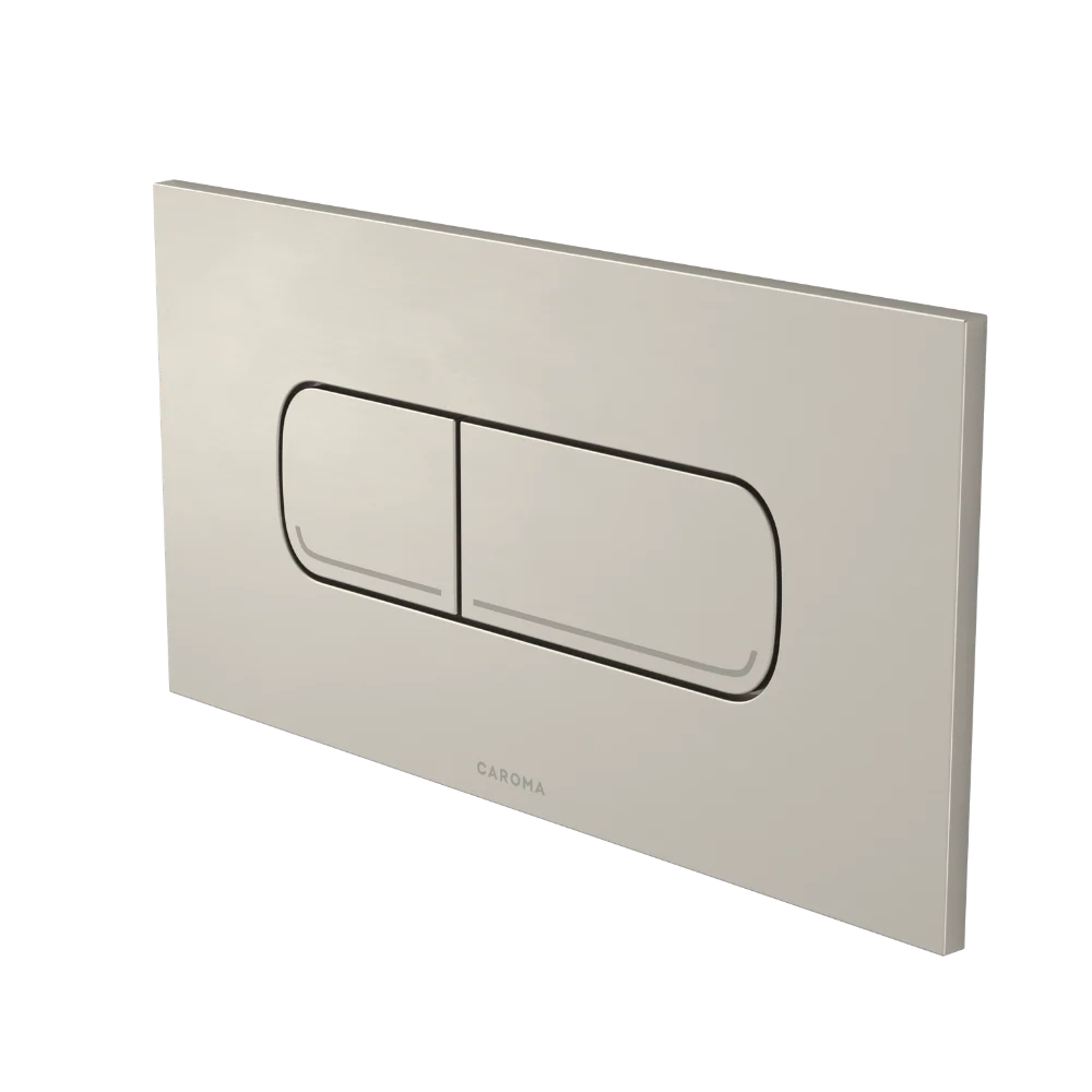 Caroma Invisi Series II Oval Dual Flush Plate and Metal Buttons Brushed Nickel