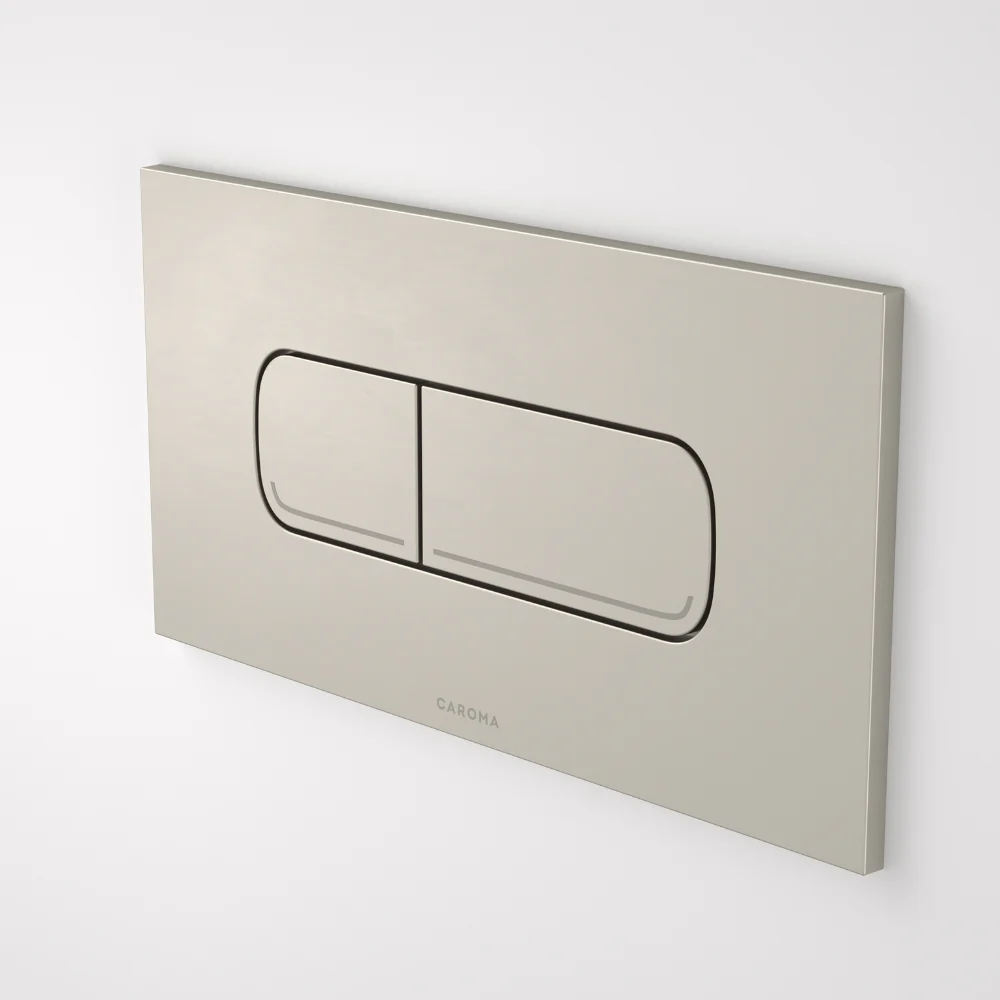 Caroma Invisi Series II Oval Dual Flush Plate and Metal Buttons Brushed Nickel - Image 2