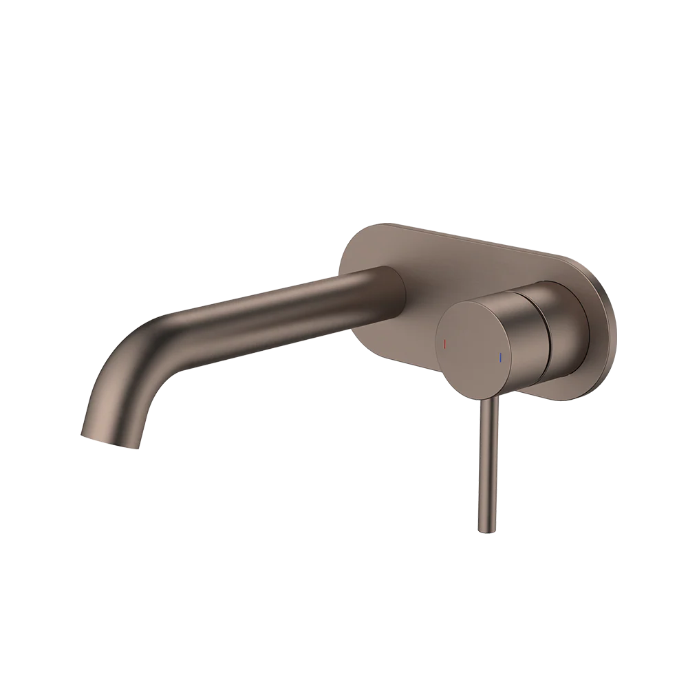Caroma Liano II 175mm Wall Basin/Bath Mixer and Outlet Rounded Plate Lead Free Brushed Bronze