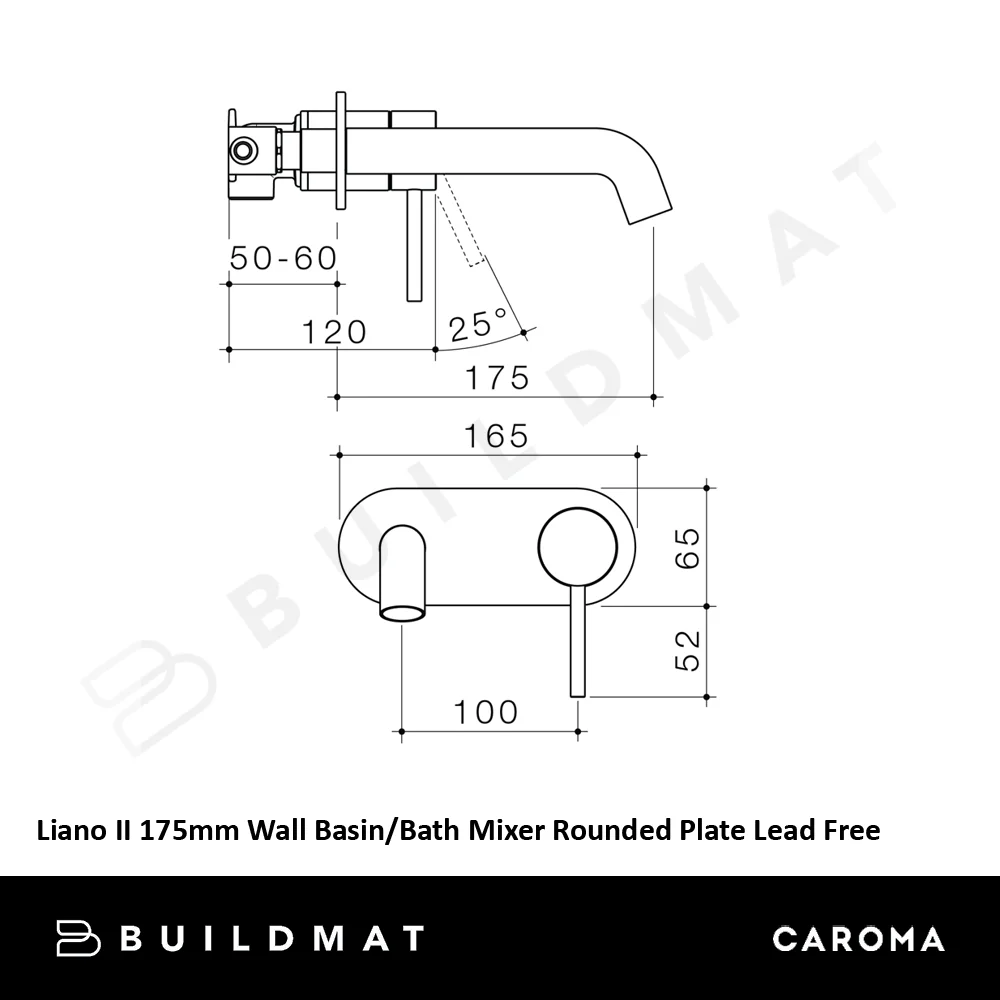 Caroma Liano II 175mm Wall Basin/Bath Mixer and Outlet Rounded Plate Lead Free Brushed Bronze - Image 4
