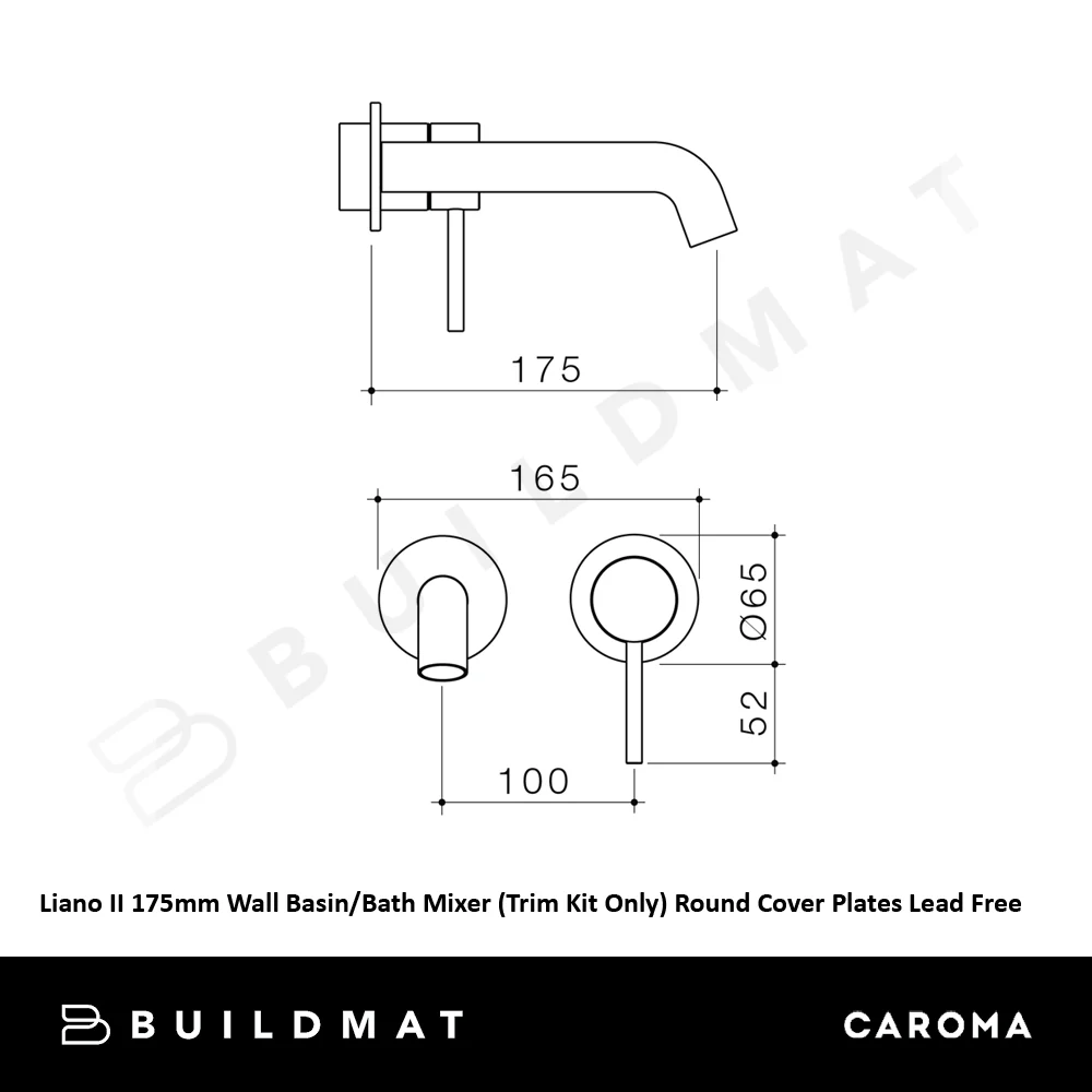 Caroma Liano II 175mm Wall Basin/Bath Mixer (Trim Kit Only) Lead Free Gunmetal - Image 4