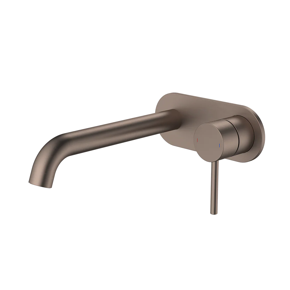 Caroma Liano II 210mm Wall Basin/Bath Mixer and Outlet Rounded Plate Lead Free Brushed Bronze