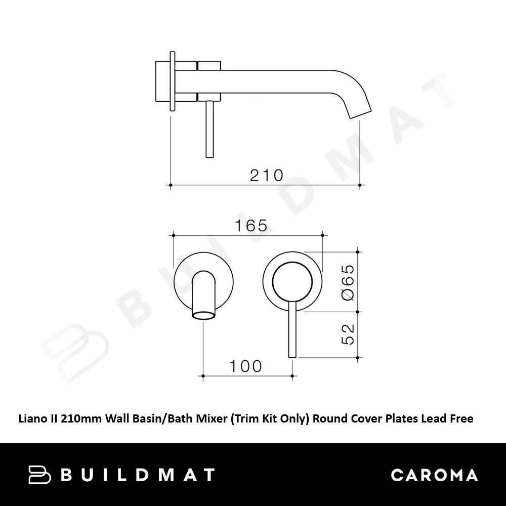 Caroma Liano II 210mm Wall Basin/Bath Mixer (Trim Kit Only) Lead Free Brushed Bronze - Image 4