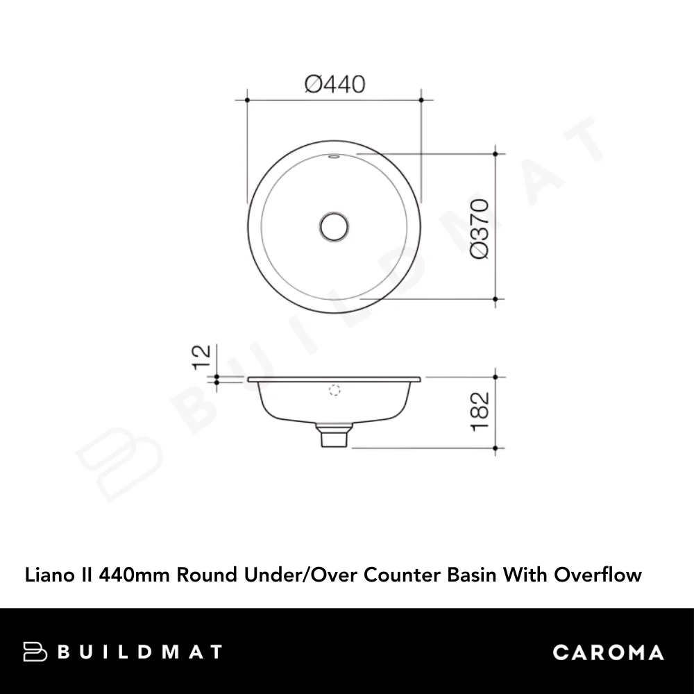 Caroma Liano II 440mm Round Under/Over Counter Basin With Overflow Matte Black - Image 4