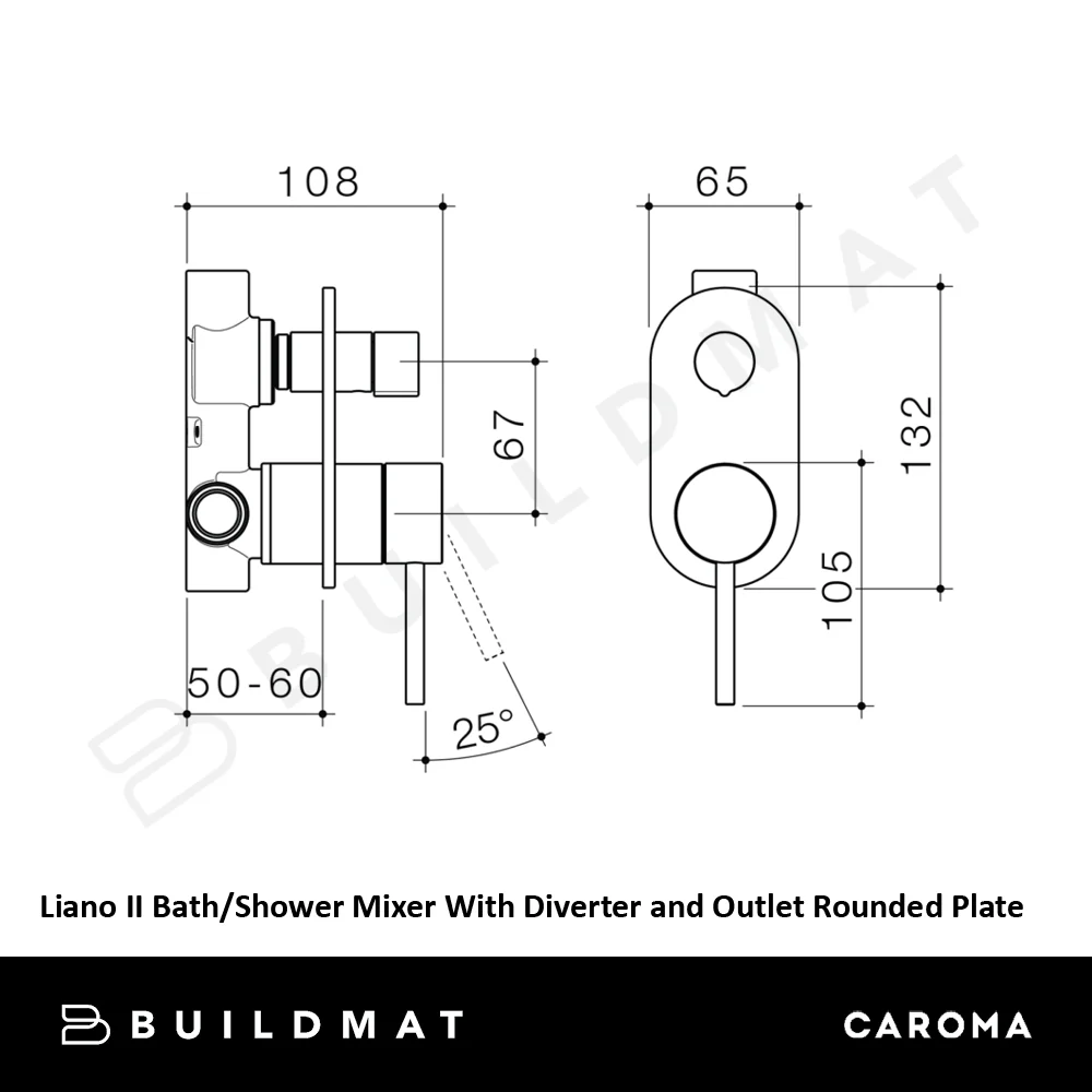 Caroma Liano II Bath Shower Mixer With Diverter and Outlet Rounded Plate Brushed Bronze - Image 4