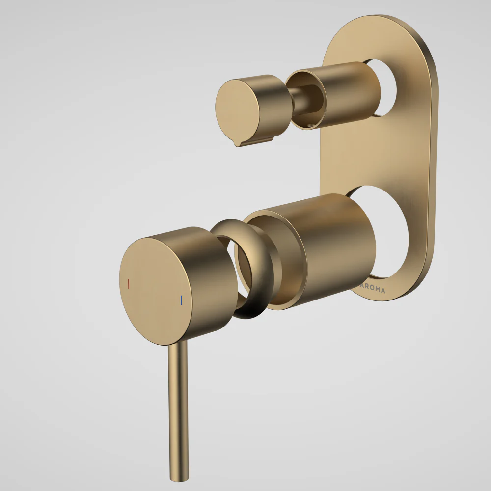 Caroma Liano II Bath/Shower Mixer with Diverter (Trim Kit) Rounded Cover Plate Brushed Brass - Image 2