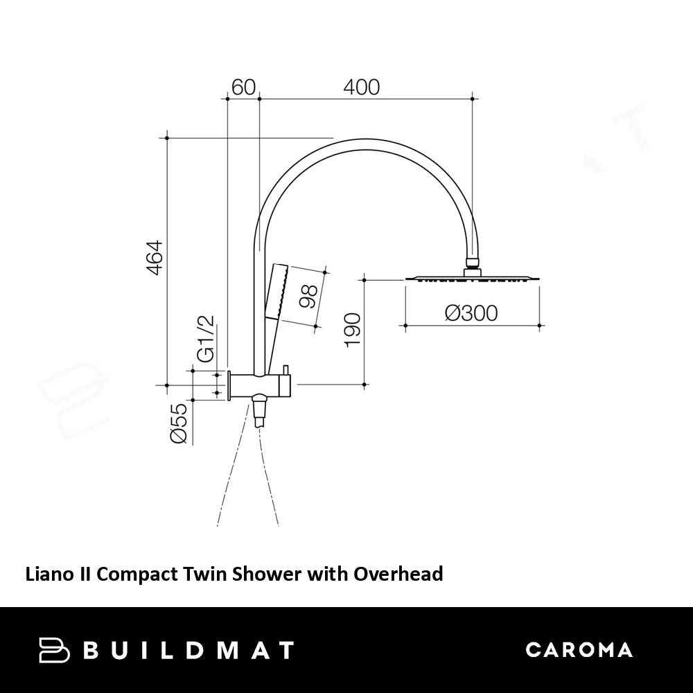 Caroma Liano II Compact Twin Shower with Overhead Chrome - Image 4
